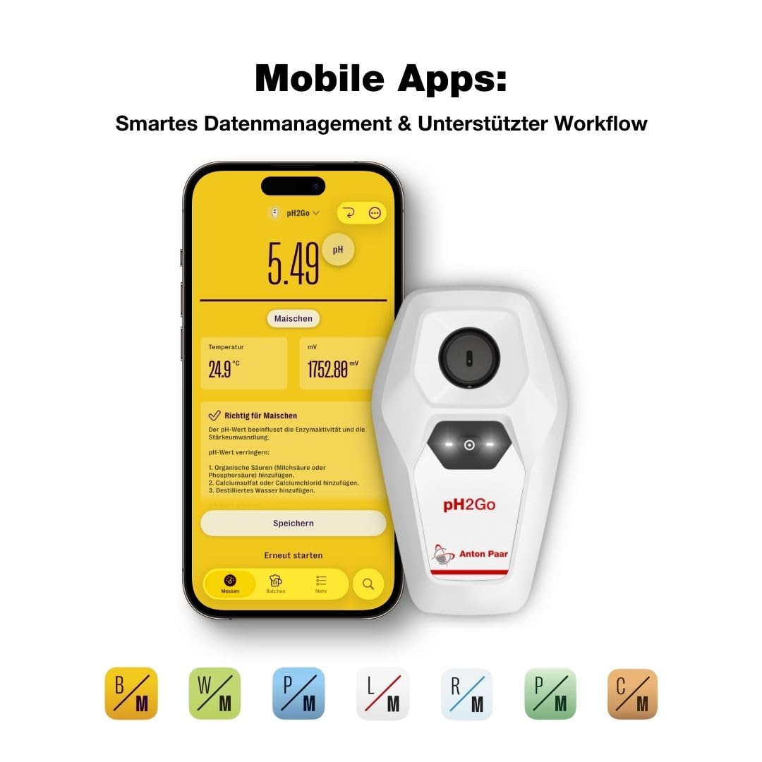 pH2Go - Digitales pH-Messgerät von Anton Paar – glasfreier ISFET-Sensor, einfache Kalibrierung (ATC), hohe Genauigkeit, iOS/Android App | Hydroponik, Aquarien, Pools, Wasserqualität, Bier, Wein