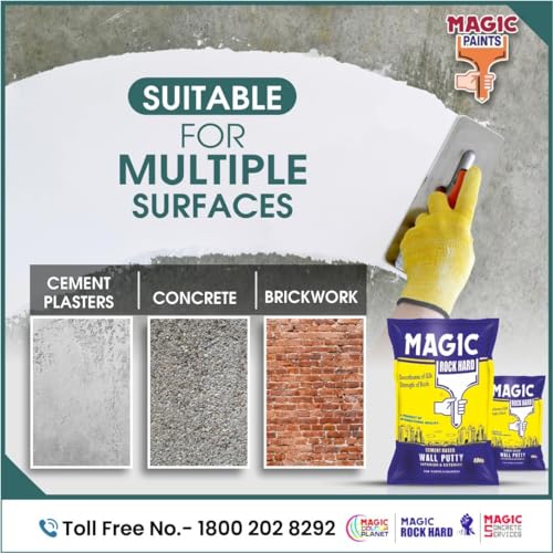 Image of Magic Rock Premium Wall Putty Powder Smooth Finish Interior & Exterior Walls Painting | Holes | Clay Art | Crack repair Filler | Art & Craft (2 KG Bag)