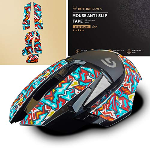 Hotline Games Colorful Mouse Anti-Slip Grip Tape for Logitech G502 Hero / G502 Lightspeed Wireless Gaming Mouse Skin,Non-Fading,Sweat Resistant,Cut to Fit,Easy to Use,Color F-01