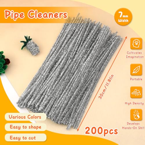 Image of Mnuizu 200 Pcs Pipe Cleaners, Glitter Pipe Cleaners Craft Supplies for DIY