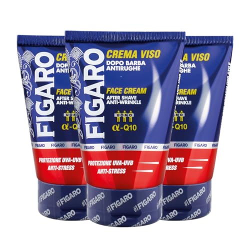 Figaro Crema Viso Dopo Barba Antirughe, con Protezione UVA-UVB, Azione Rivitalizzante, Anti-Stress e Nutriente - 3 x 100 ml