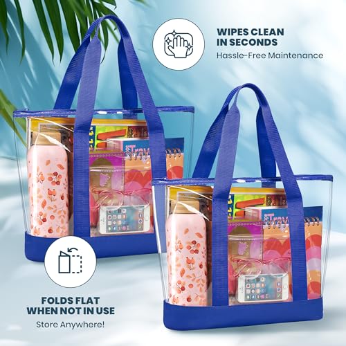 Image of Handy Laundry Clear Tote Bag - Zipper Closure, Long Shoulder Strap, Fabric Trimming.