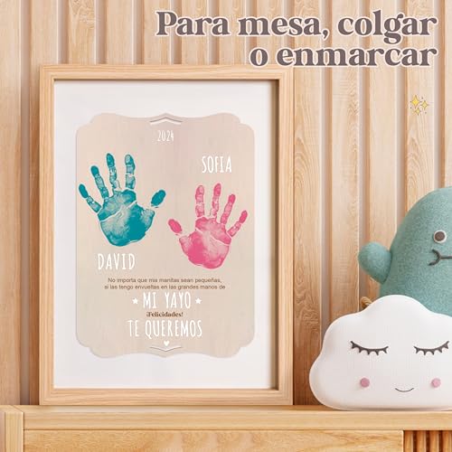 Miniatura 7 de Nagu Marco Huellas Bebé Recién Nacido. Regalo De Madera 30x22cm, Espacio Para Huella Bebe Pie Y Manos O Toda La Familia Y Foto. Incluye Soporte Y Kit De Letras Para Nombres Y Fechas. Manitas Español