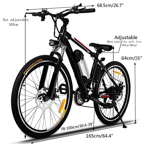 Hicient Electric Bike Electric Bicycle for Adult 26'' Electric Mountain Bike 250W Ebike 21 Speed Gear with Removable Lithium Battery and Battery Charger (Dark Black) - Thumbnail 5