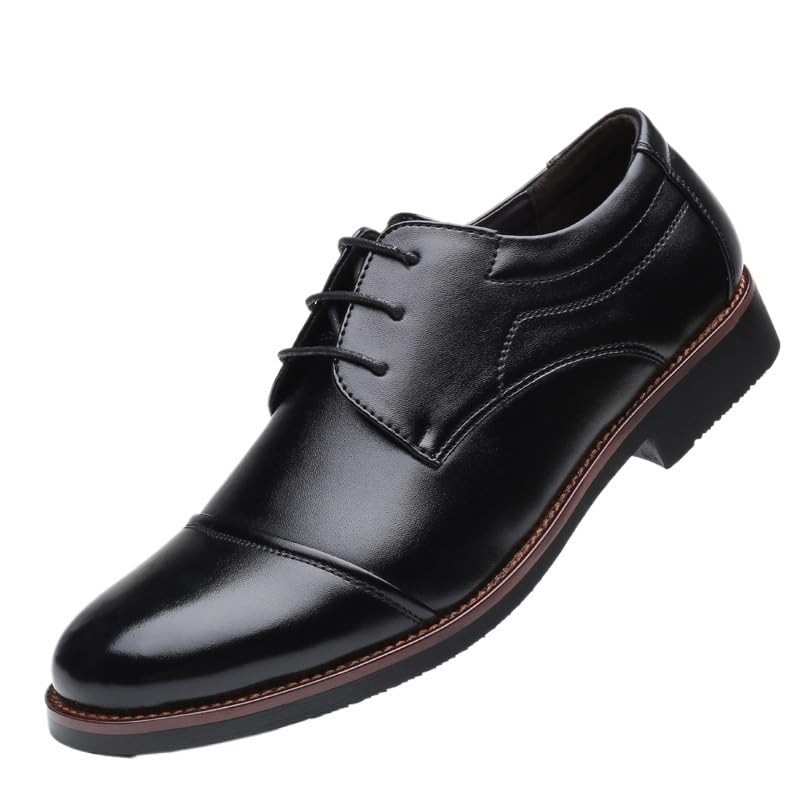 Mens Dress Formal Shoes Leather Plain Toe Wedding Anti-Slip Non Slip Resistant Shoe Office Lace-up