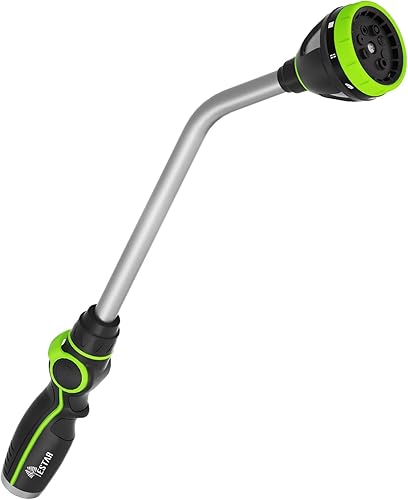 Varita de riego resistente, varita de metal para manguera de jardín con 8 patrones de rociado, boquilla de manguera de 19 pulgadas de largo con