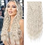 Hair Extensions, REECHO Blonde Clip in Hair Extensions 24" Thick Long Loose Waves hair extensions HE002 Invisible Lace Weft Natural Soft Hairpieces for Women ¨C Platinum Blonde