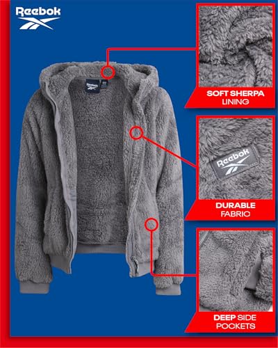 Reebok Girls’ Fleece Jacket – Full Zip Faux Fur Teddy Coat – Sherpa Fleece Hooded Sweatshirt Jacket for Girls (7-16)3