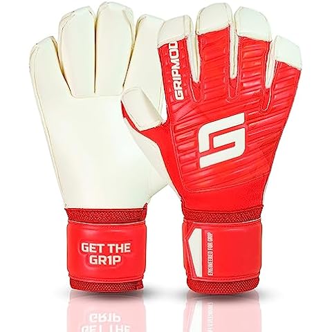 GRIPMODE Classic Red Roll Finger Goalkeeper Gloves Adult and Child with Griptec® Latex Lining I Suitable in All Weather I Football Goal Protection for Children, Teenagers & Adults Cover