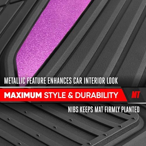 Image of Motor Trend ChromeTech Car Floor Mats Full Set - Durable Rubber Floor Mats for Cars with Two Tone Accent, All Weather Interior Protection for Front and Rear with Non-Slip Backing, Black & Pink