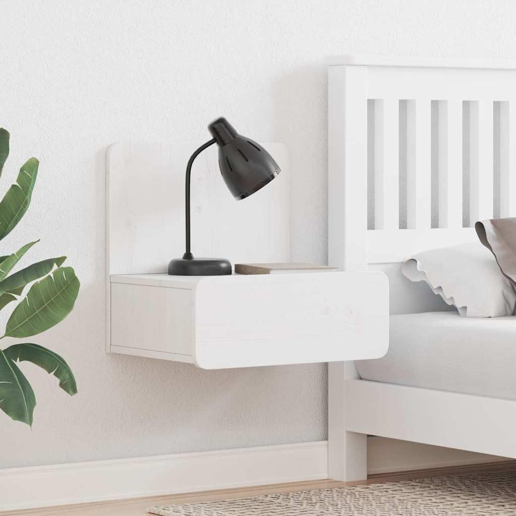 Table d'appoint pour chambre blanche en pin massif avec tiroir