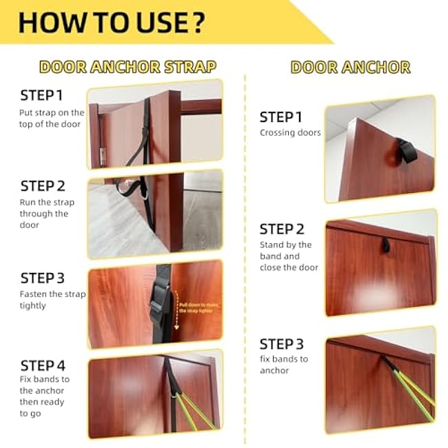 Door Anchor Strap and Resistance Bands for Working Out with Handles, Strength Training Equipment Exercise Bands for Full Body Workout, Non-Slip Multi Point Attachment for Home Gym Fitness