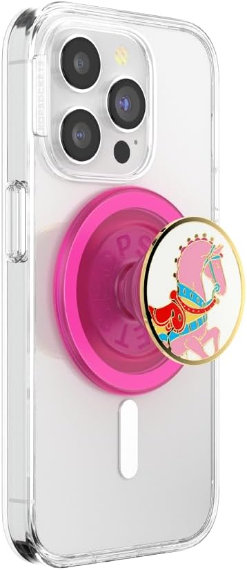 PopSockets Phone Grip for MagSafe with Kickstand, Magnetic Stand, Swappable Top, Secure Hold for iPhone MagSafe Cases, Phone & Tablet Grip - Enamel Carousel Pony