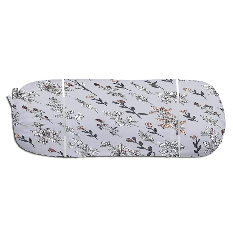 Image of Trance Home Linen 100% Cotton 16x32 inch 200TC Pipe-in Bolster Cover | Bolster Pillow Cover to fit 24 inch Length 9 inch Dia | Pack of 2 Bolster Cover only (16x32 inch, Slate Blue Carnations)