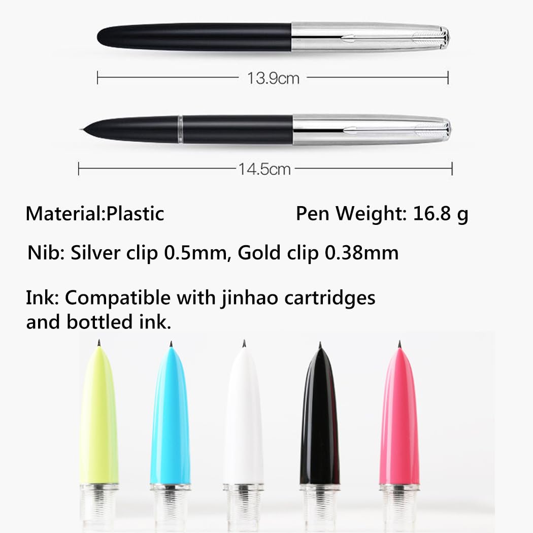 Ranvi Hero 616 Fountain Pen,Silver Trim,0.5mm nib Blue, YX616P-Silver-F-Blue - Image 4