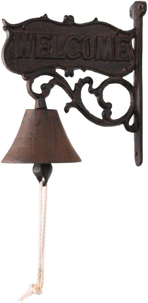 Rustic Cast Iron Welcome Word Door Bell Rural Pastoral Antique Farmhouse Retro Decoration for Outside House Garden Decor TQZDPT34