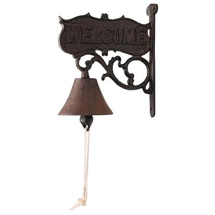 Rustic Cast Iron Welcome Word Door Bell Rural Pastoral Antique Farmhouse Retro Decoration for Outside House Garden Decor TQZDPT34