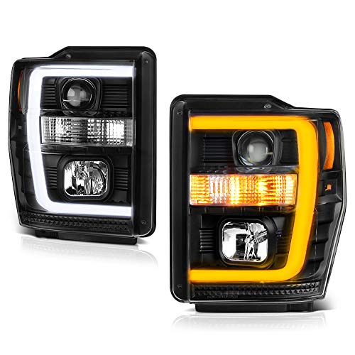 [Switchback LED] VIPMOTOZ Black Bezel OLED Neon Tube Projector Headlight Headlamp Assembly Replacement Pair For 2008-2010 Ford F-250 F-350 F-450 F-550 Super Duty Driver & Passenger Side Set