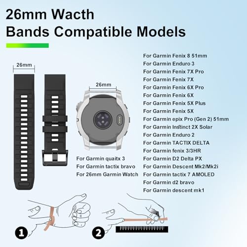 Correa de silicona negra 26mm para Garmin Fenix 8 miniatura 2