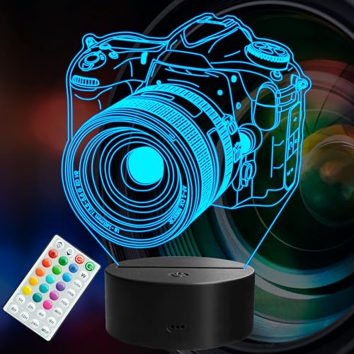 Image of Photographer Gifts for Men, Camera 3D Night Light with Remote Control, 16 Colors Changing, Timer, Dimmable, RGB Flashing Mode, Photography Gifts Gifts for Men Women Christmas Decor