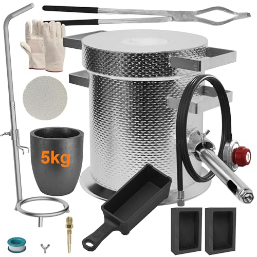 MMasters 5KG Stainless Steel Propane Melting Furnace Kit, 5kg Silicon Carbide Graphite Crucible, Max 2400°F Casting Furnace Foundry Kiln, Recycle Aluminum Cans and Scrap Metal Casting Mold