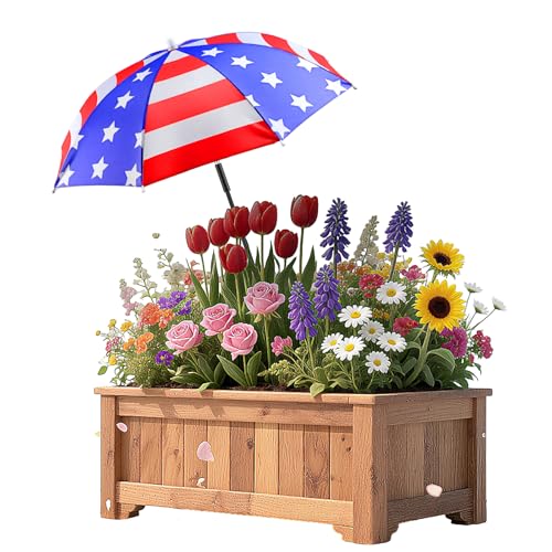 Abbylike 1 Set Plant Umbrellas for Outdoor Plants, Patriotic Garden Umbrella Shade for Potted Plants and Garden Beds, Red White Blue Plant Cover from Sun (American Flag)