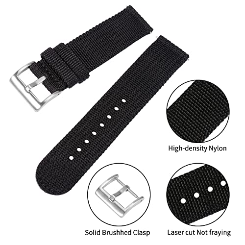 تي ستراب سوار ساعة نايلون 22 ملم - سوار ساعة سريع الفك اسود ناعم - اساور قماشية عسكرية للرجال والسيدات - سوار بديل للساعة الذكية مع مشبك - 18 ملم، 20 ملم، 22 ملم، 24 ملم