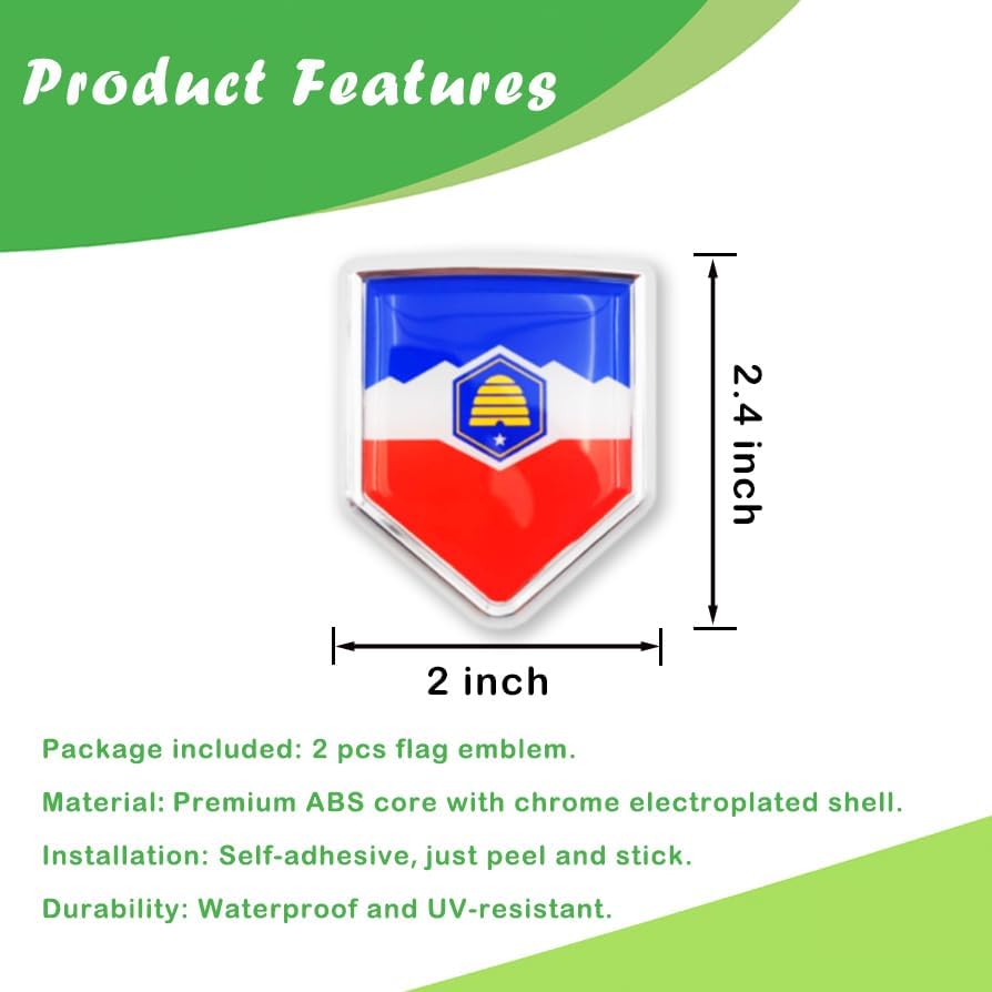 Newperlite Utah Flag Decal Sticker Car Emblem Utah Flag Car Decoration Accessories Chrome Shield for Truck Vehicles Cars, 2 Pack - Image 2