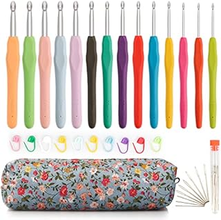 OWill 14 Piece Crochet Hooks Set, Crochet Kits for Beginners Adults,Crochet Hooks with Storage Pockets and Crochet Accessories, Ergonomic Crochet Hooks Applications for Knitter Enthusiasts