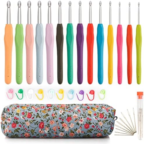 OWill 14 Piece Crochet Hooks Set, Crochet Hooks Suitable for Beginners Adults, Soft Grip Crochet Needles with Storage Case, Ergonomic Crochet Hooks Applications for Knitter Enthusiasts