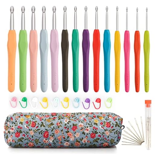 OWill 14 Piece Crochet Hooks Set, Crochet Hooks for Beginners Adults, Soft Grip Crochet Needles Tools with Storage Case，Ergonomic Crochet Hooks for Arthritic Hands