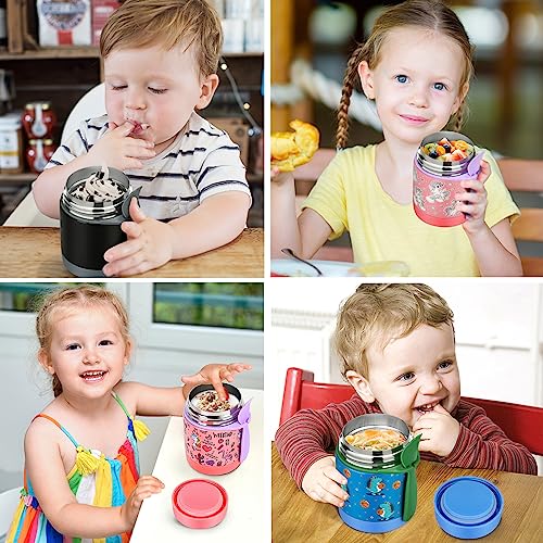 Image of Howeemo 10oz Soup Thermo for Hot Food Kids,Lunch Thermo Kids Food Jar with Spoon Hot Insulated Food Containers,Leak Proof Stainless Steel Wide Mouth Lunch Food Thermo Jar for School(Blue-Basketball)