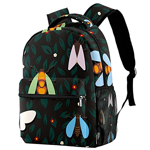 Sac à dos voyage campus cigale et feuilles vertes grand cartable mixte avec porte-bouteille