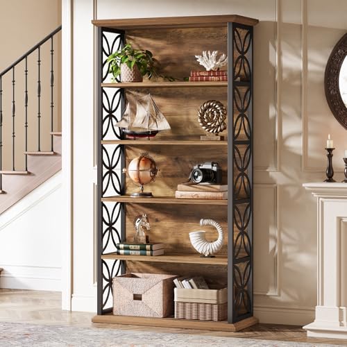 Image of Tribesigns 6-Tier Tall Bookshelf Set of 2, 71 inch Industrial Bookcase with Metal Frame, Freestanding Open Storage Shelves for Home Office, Living Room, Bedroom