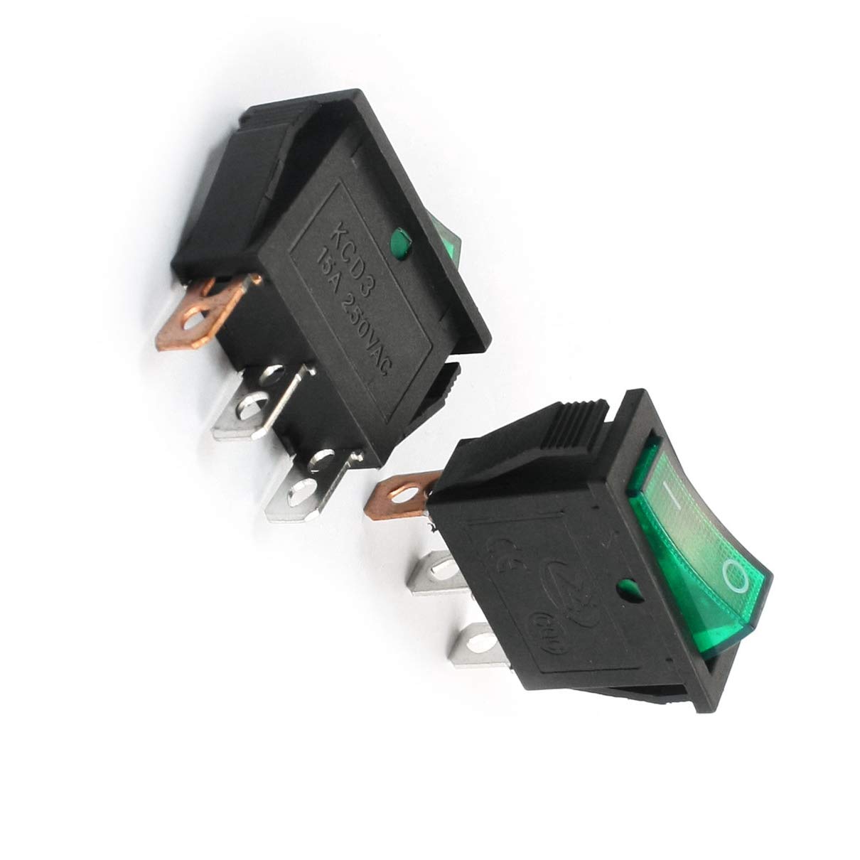 interruptor electronico AC250V 15A Interruptores Lámpara piloto verde Luz SPST 3 Terminal Soldadura 2 posiciones Encendido/Apagado Montaje a presión Interruptores de pie basculantes Interruptores 2 pi