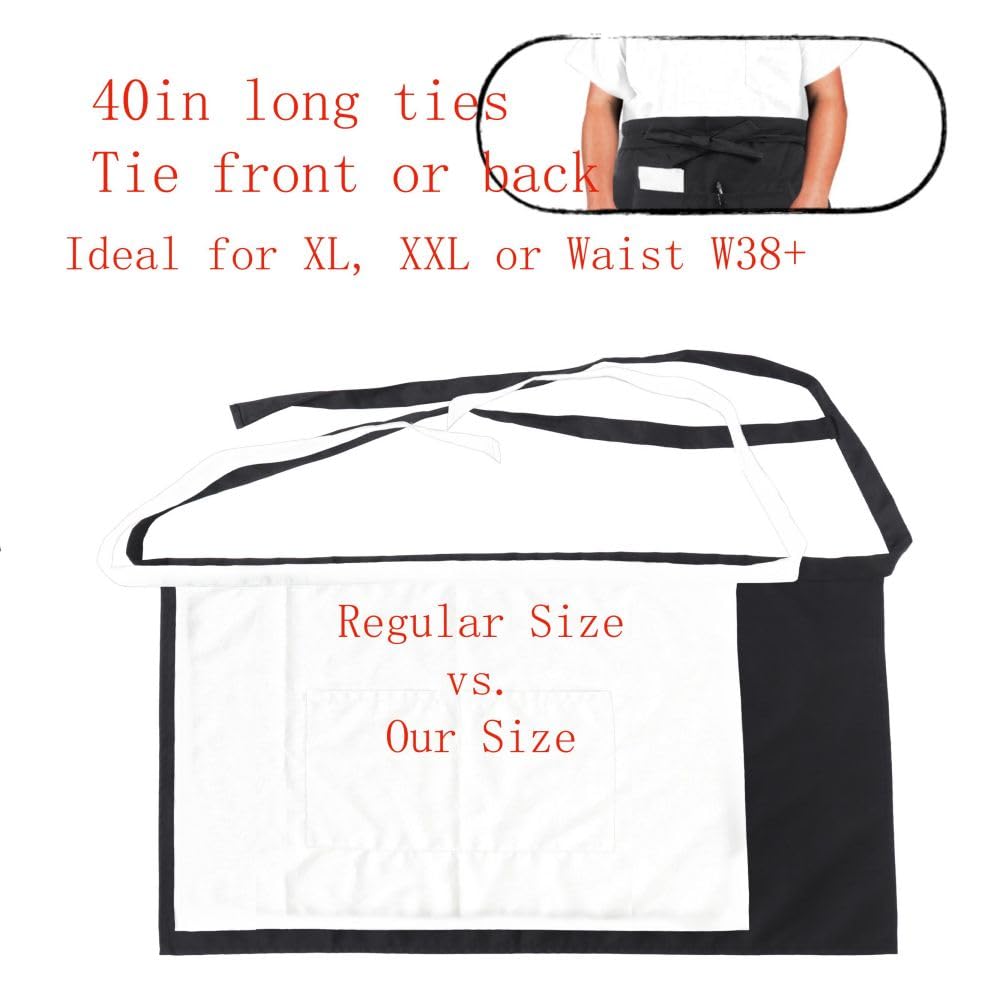 King Mills Unisex Waist/half Bistro Server Aprons With Pockets.plus Size Apron Xl Xxl Or Waist W40+,extra Large And Long Also Fits Big And Tall Men. Chef Or Waiter/waitress Apron.RD 2PK - Image 4