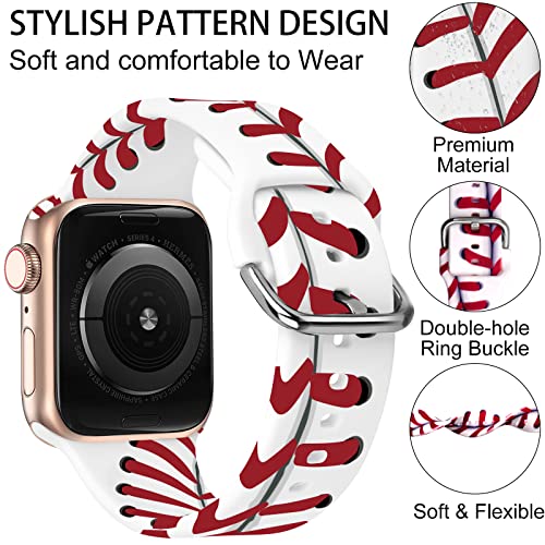 Image of ACESTAR Double Sided Watch Bands and Straps Compatible with Apple Watch Band 38mm 40mm 41mm /42mm(Series 11 10), Baseball Floral Soft Silicone Replacement for iWatch Series 11 10 9 8 7 6 5 4 3 2 1 SE