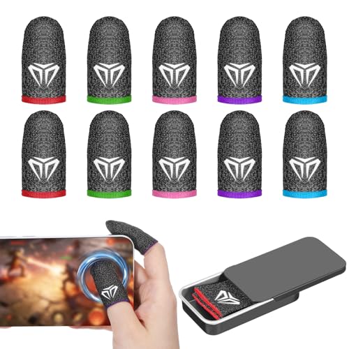 Qianyu 10 Stück Mobile Gaming Finger Sleeves mit Fall Silber Fasern Touchscreen Thumb Fingerhülse Daumenhülle Seidig Anti-Sweat Atmungsaktiver Fingerabdeckung Handschuhe Geeignet für alle Spiele