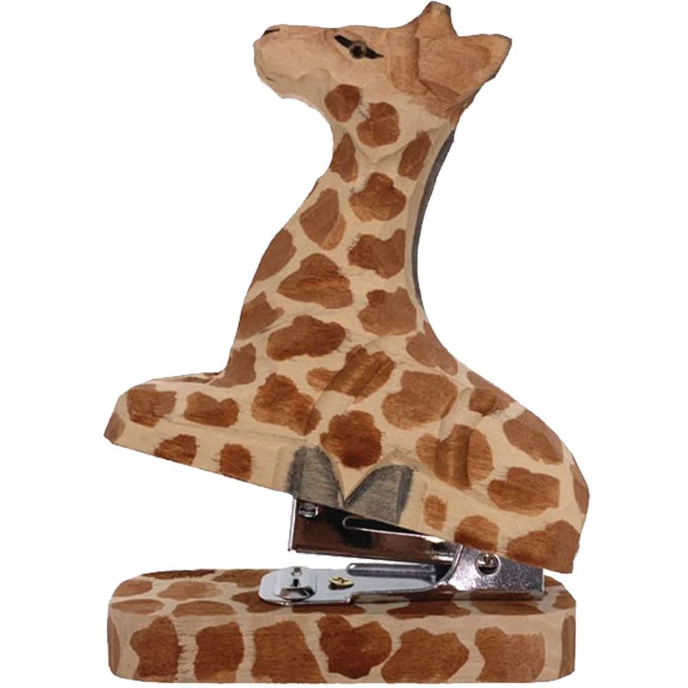 Baokuan Style2 Cartoon Mini Stapler For Desk Portable Handmade Cute Giraffe Stapler For Office School Wood Carving Learning Stationery