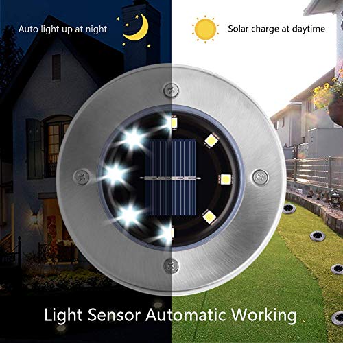 Dersoy Solar Disk Lights Outdoor, 8 LED Bulbs Solar Powered Ground Lights Outdoor Waterproof IP65 for Garden/Landscape Path/Patio/Yard/Lawn/Driveway, LED Buried Lights Cold White(8 Pack)
