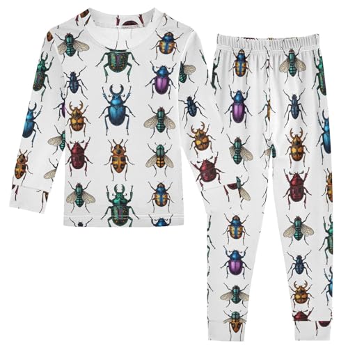 Pajama Sets Long Sleeve Colorful Beetle Pattern Design Soft Comfy Sleepwear 2 Piece PJS 3-8T