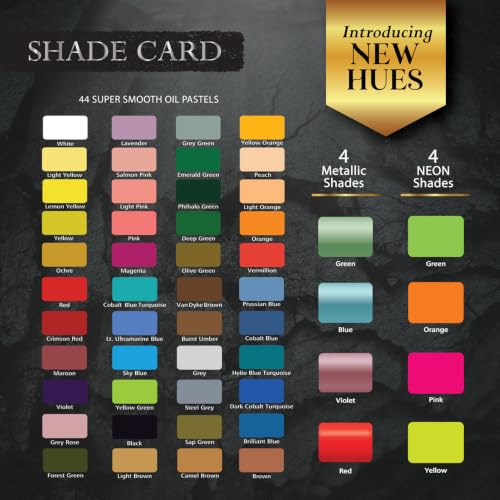 Image of Black Beauty Oil Pastels 52 Shades Set | 44 Classic, 4 Neon & 4 Metallic Colours | Super Smooth Pastels for Drawing, Blending, Shading & Layering | Art Supplies for Kids & Artists