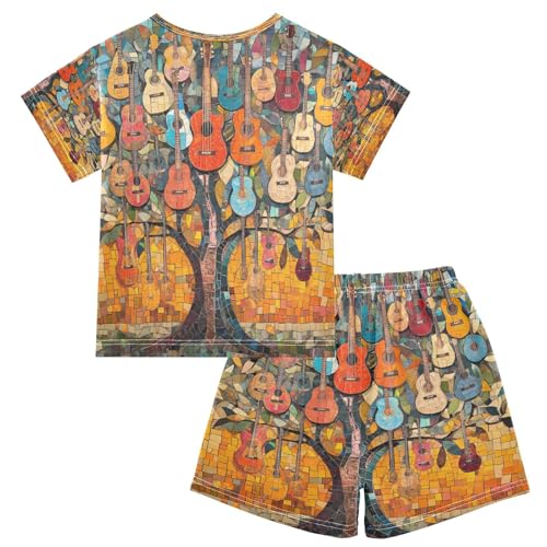 ALAZA Tree with Guitar Music Magic Pajamas Set Short Sleeve Cotton Sleepwear Summer Pjs 2 Piece 5-14Y2