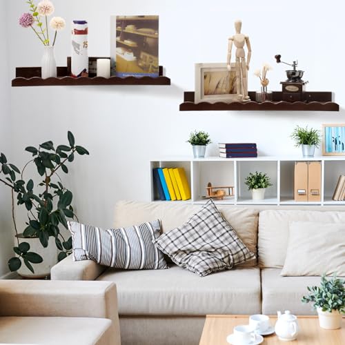 Suzile 2 Pcs Scalloped Shelves Wall Floating Shelves Set for Room, Bathroom, Bedroom, Cute Room Decor Aesthetic and Books, Toys, Photo Frames Storage(12\",Walnut Brown) - Thumbnail 7