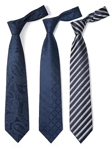 Image of HISDERN Mens Ties and Pocket Square Set Business Elegant Ties for Men Classic Lot 3 Pcs Wedding Party Neckties & Handkerchief