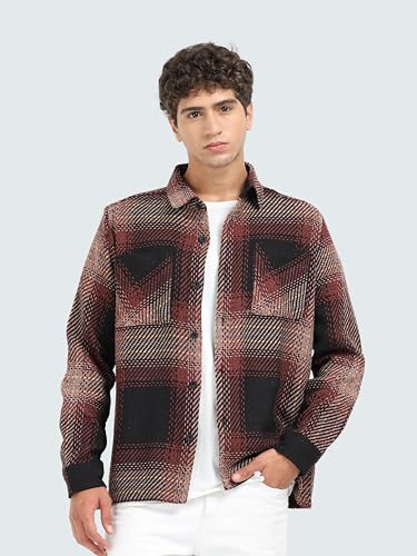 Image of StitchX Men's Full Sleeve Overshirt Checkered Textured Shacket