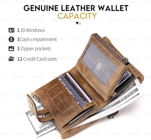 RFID Blocking Genuine Leather Wallet for Women and Men Vintage Small Purse with Chain and Clasp Closure Brown (Brown1)2