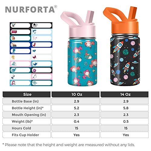 Kids Water Bottle For School, 14Oz Boys Girls Insulated Water Bottle With Strap Sleeve, Butterfly Stainless Steel Tumbler Cups With Straw Lid, Toddler Water Bottle With 20 Name Stickers #TOP1