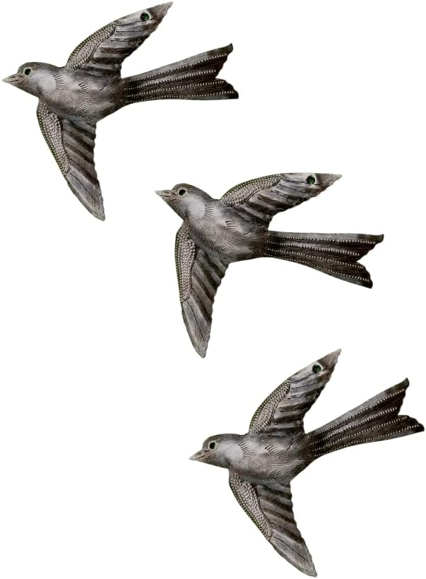 It's Cactus Metal Birds, Set of 3, Decorative Wall Hanging Plaques, Indoor Outdoor, Home Decor Handmade in Haiti 6 In.