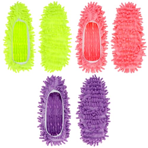 QWORK 3 Pairs/6PCS Microfiber Mop Slippers Multipurpose Dust Mop Shoe Covers for Cleaning Floors Hair Cleaner and More